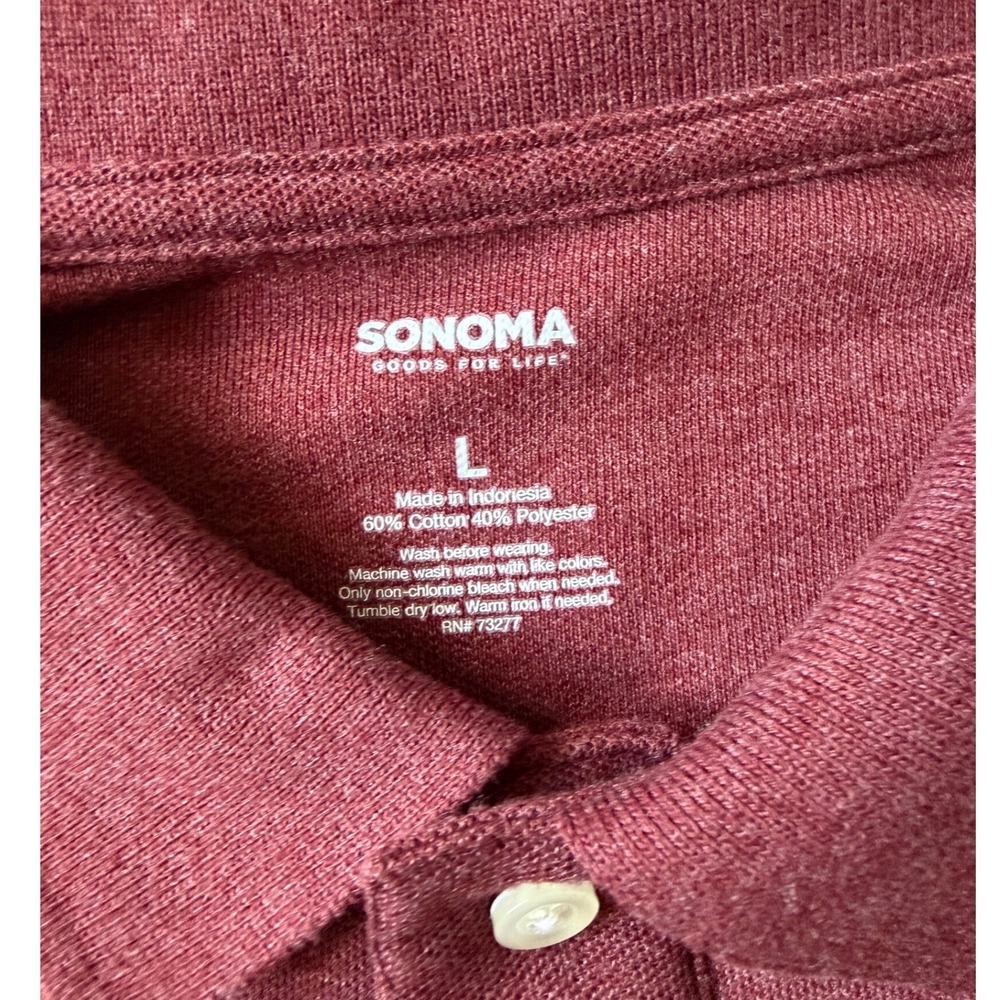 Sonoma Goods For Life Mens Large Burgundy Heathered Short Sleeve Polo Shirt - Picture 3 of 5